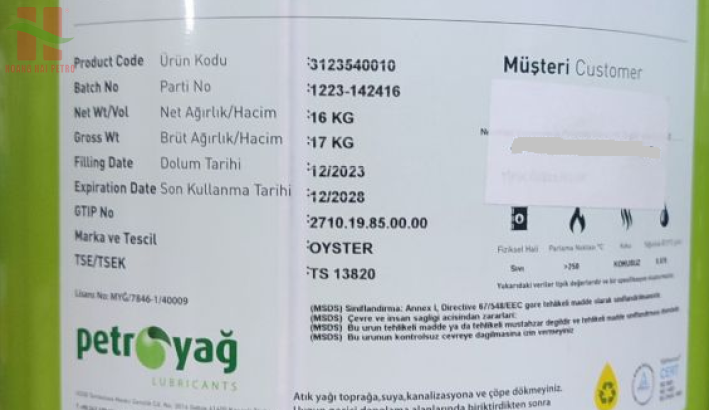 DẦU TRẮNG (White Oil) / DẦU PARAFFIN PETROYAG OYSTER 205